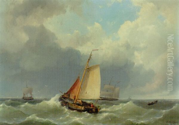 Shipping In Choppy Waters Oil Painting by Hermanus Koekkoek the Elder