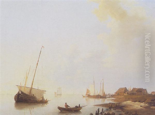 Shipping In An Estuary Oil Painting by Hermanus Koekkoek the Elder