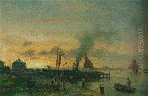 Harbour At Sunset Oil Painting by Hermanus Koekkoek the Elder