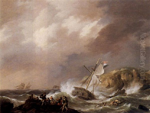 A Dutch Vessel Shipwrecked In A Storm Oil Painting by Hermanus Koekkoek the Elder