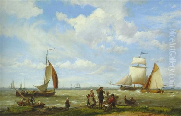 Shipping Off The Dutch Coast Oil Painting by Hermanus Koekkoek the Elder