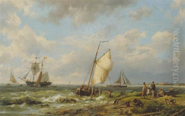 Unloading The Catch Oil Painting by Hermanus Koekkoek the Elder