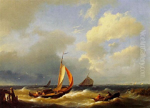 Shipping On A Choppy Sea Oil Painting by Hermanus Koekkoek the Elder