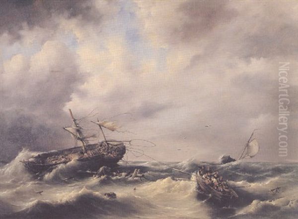 A Storm At Sea Oil Painting by Hermanus Koekkoek the Elder