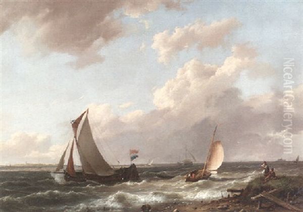 Shipping In An Estuary Oil Painting by Hermanus Koekkoek the Elder