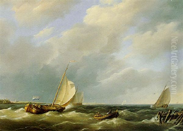 Shipping In A Squall Oil Painting by Hermanus Koekkoek the Elder