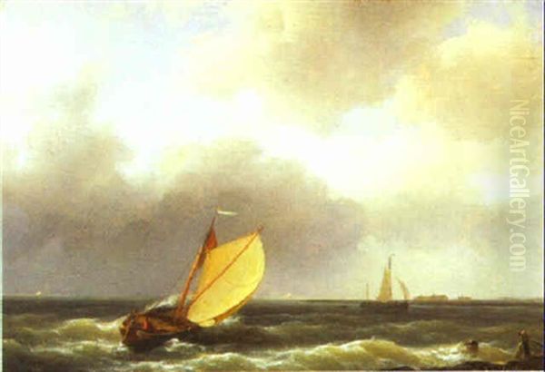 Shipping On An Estuary Oil Painting by Hermanus Koekkoek the Elder