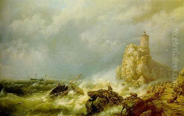 A Shipwreck In Stormy Seas Oil Painting by Hermanus Koekkoek the Elder