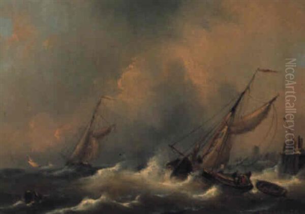 Fiskerbade Ud For Molen Oil Painting by Hermanus Koekkoek the Elder