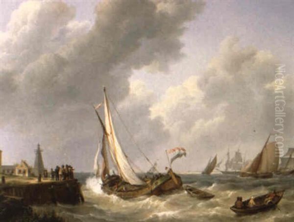 Zeilschepen Op Woelig Water Nabij De Kust Oil Painting by Hermanus Koekkoek the Elder