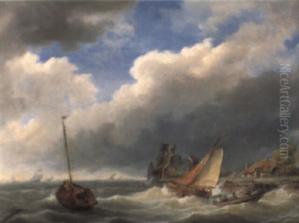 An Der Hollandischen Kuste Oil Painting by Hermanus Koekkoek the Elder