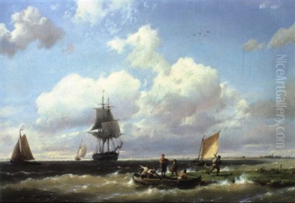 Unloading The Catch Oil Painting by Hermanus Koekkoek the Elder