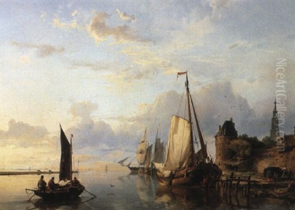 Riverscape With A Castle Oil Painting by Hermanus Koekkoek the Elder