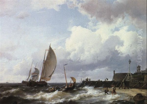 Rough Seas Off The Dutch Coast Oil Painting by Hermanus Koekkoek the Elder