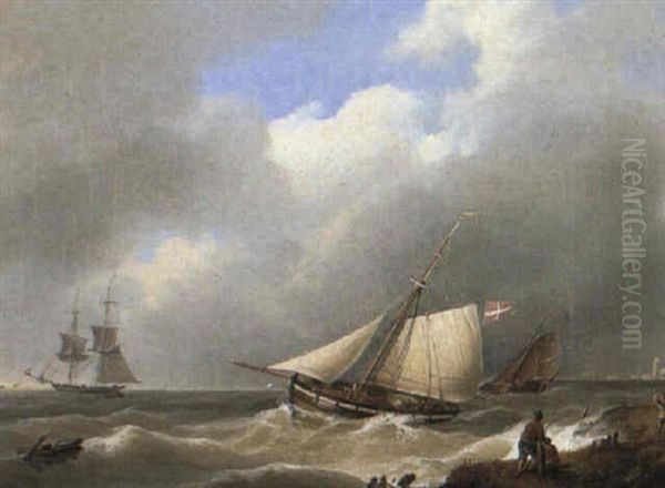 Danish Lugger In A Breeze Off-shore Oil Painting by Hermanus Koekkoek the Elder