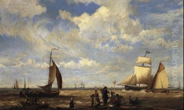 On The Dutch Coast Oil Painting by Hermanus Koekkoek the Elder