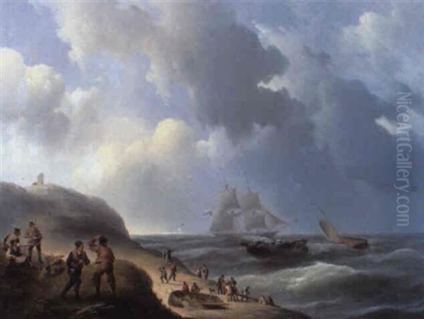 Salvaging The Wreckage Oil Painting by Hermanus Koekkoek the Elder