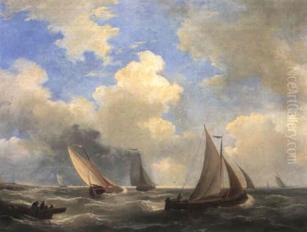 Shipping At Sea Oil Painting by Hermanus Koekkoek the Elder