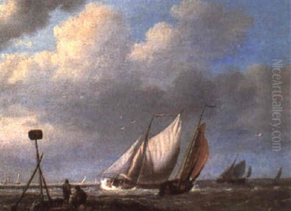 Shipping Off Dutch Coast Oil Painting by Hermanus Koekkoek the Elder