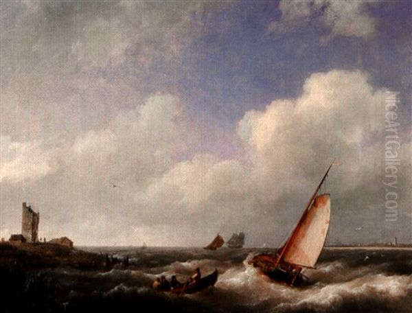 The Scheldt River At Flessinghe Oil Painting by Hermanus Koekkoek the Elder