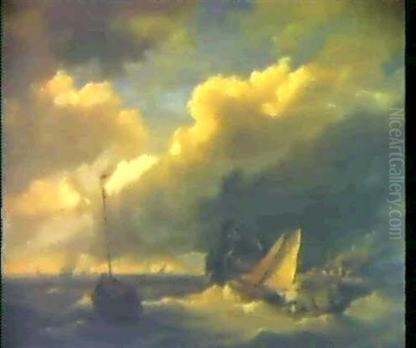 Segelschiffe An Der Hollandischen Kuste Oil Painting by Hermanus Koekkoek the Elder