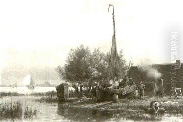 Dry Docked Oil Painting by Hermanus Koekkoek the Elder