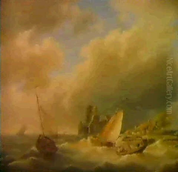 Fischerboote Vor Der Kuste Oil Painting by Hermanus Koekkoek the Elder