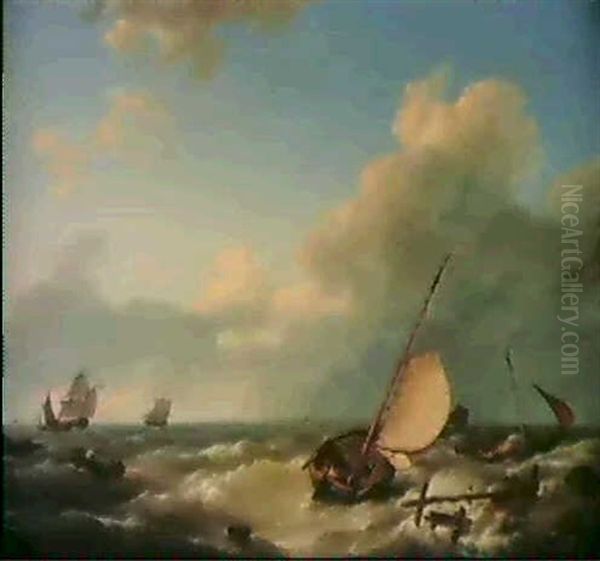 Shipping In A Stiff Breeze Oil Painting by Hermanus Koekkoek the Elder