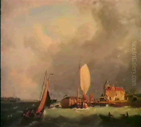 Shipping Off The Dutch Coast Oil Painting by Hermanus Koekkoek the Elder