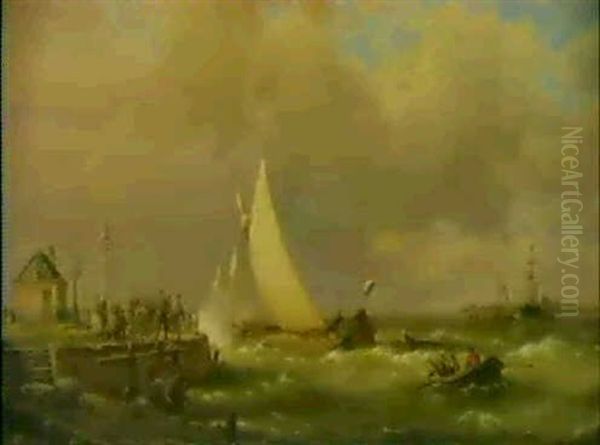 On The Scheldt Oil Painting by Hermanus Koekkoek the Elder