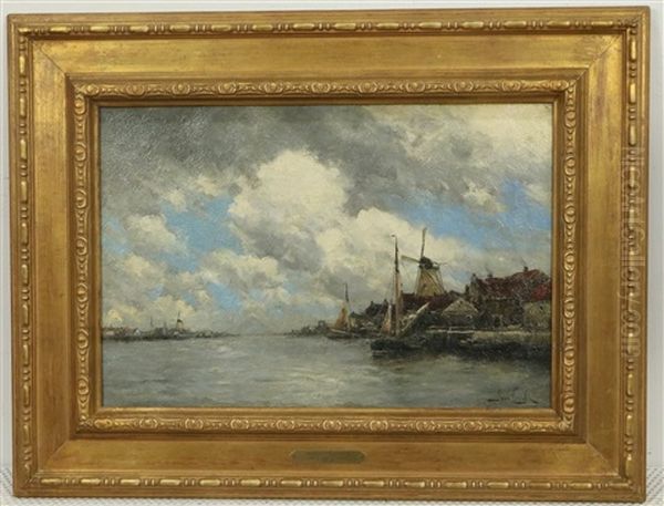 Hollandse Stad Aan Een Rivier Oil Painting by Hermanus Koekkoek the Younger