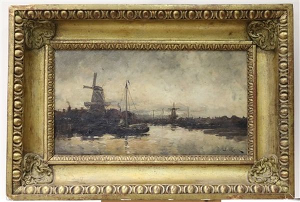 Hollands Dorp Met Molen Aan Het Water Oil Painting by Hermanus Koekkoek the Younger