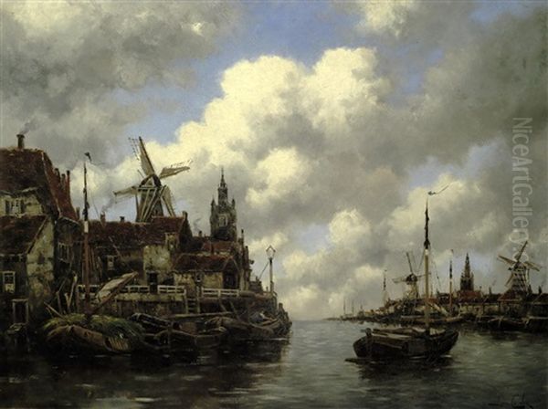 Dutch Harbour, A Pair Oil Painting by Hermanus Koekkoek the Younger