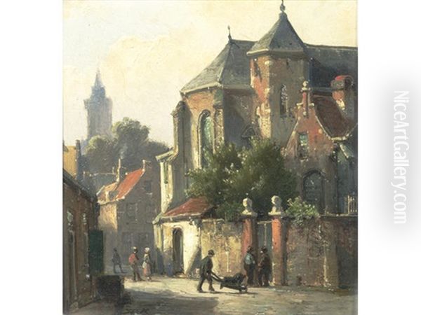 Street Scene Oil Painting by Hermanus Koekkoek the Younger