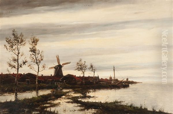 A Dutch Evening Oil Painting by Hermanus Koekkoek the Younger