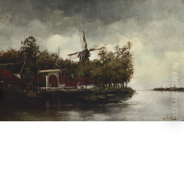 The Windmill Oil Painting by Hermanus Koekkoek the Younger