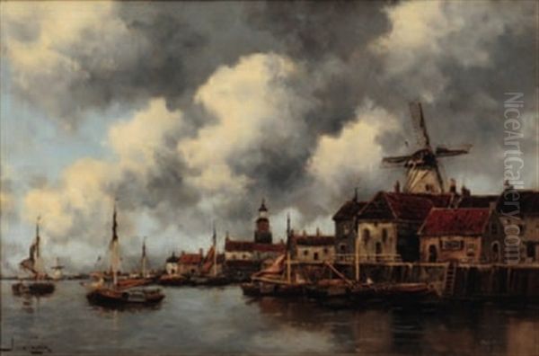 Dutch Harbour Scene Oil Painting by Hermanus Koekkoek the Younger