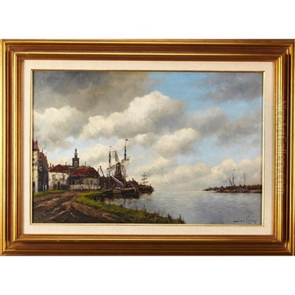 Harbour Scene Oil Painting by Hermanus Koekkoek the Younger