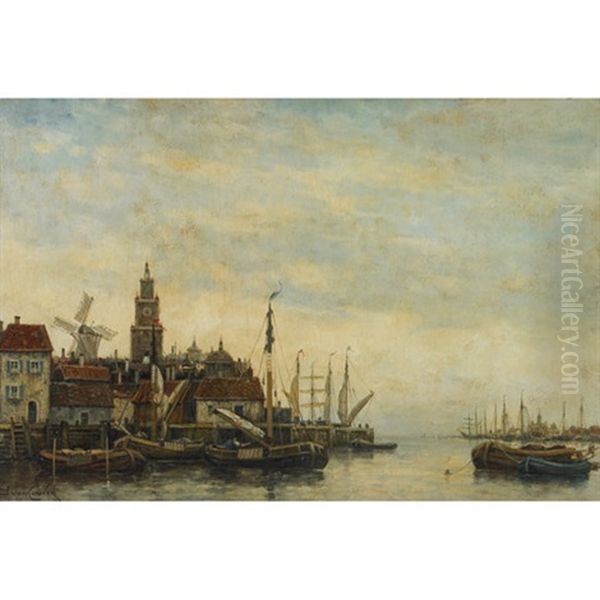 Shipping Scene Oil Painting by Hermanus Koekkoek the Younger