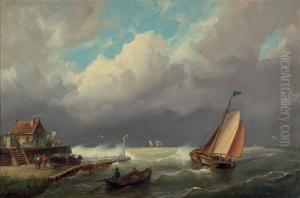 Die Ausfahrt Aus Dem Hafen Bei Sturmischem Wetter Oil Painting by Hermanus Koekkoek the Younger