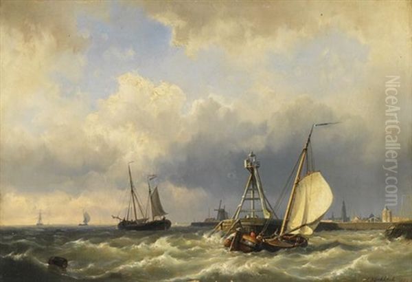 Ausfahrt Aus Dem Hafen Von Enkhuizen Oil Painting by Hermanus Koekkoek the Younger