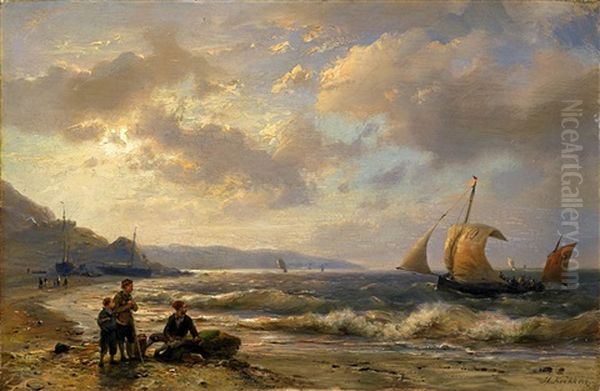 Heimkehrende Fischerboote Oil Painting by Hermanus Koekkoek the Younger