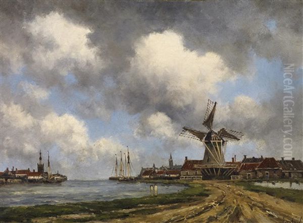 Hollandisches Hafenstadtchen Oil Painting by Hermanus Koekkoek the Younger