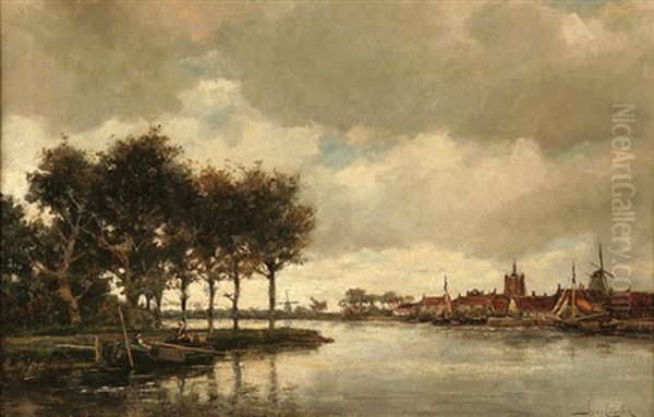 Dutch River Scene Oil Painting by Hermanus Koekkoek the Younger