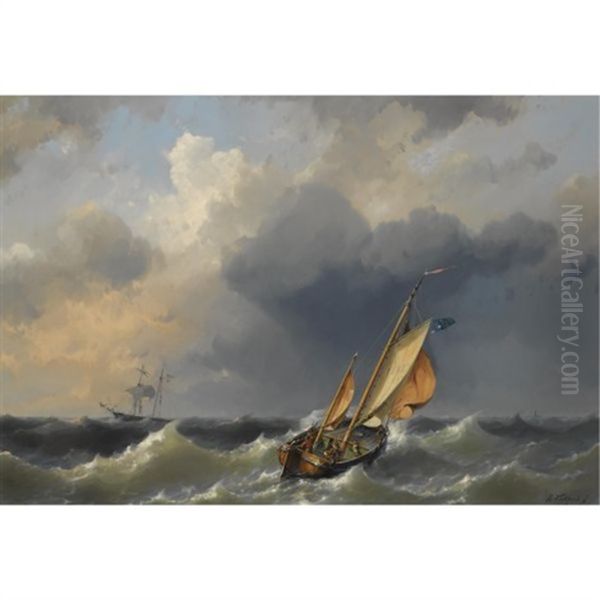 Texel Fishermen In Stormy Weather Oil Painting by Hermanus Koekkoek the Younger