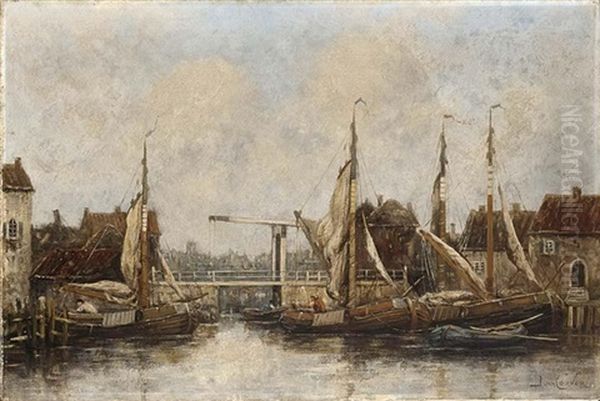 The Old Drawbridge, Zwolle Oil Painting by Hermanus Koekkoek the Younger