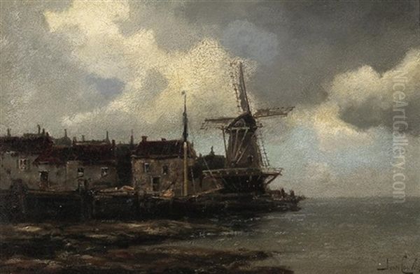 Windmuhle An Der Belgischen See Oil Painting by Hermanus Koekkoek the Younger