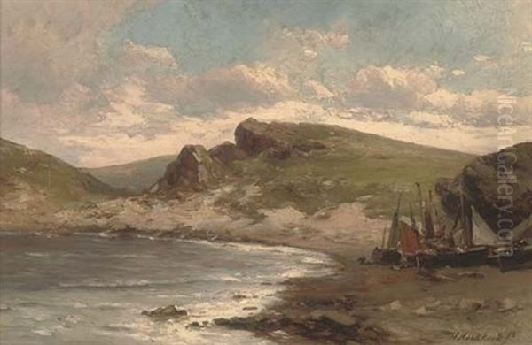 Fishing Vessels On The Shore Oil Painting by Hermanus Koekkoek the Younger