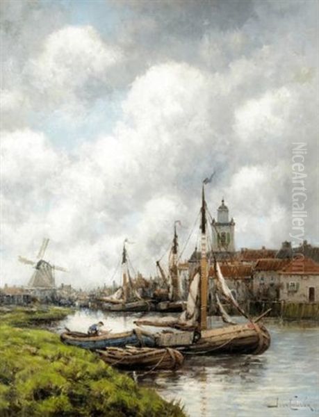 The Old Port, Ryswyk Oil Painting by Hermanus Koekkoek the Younger