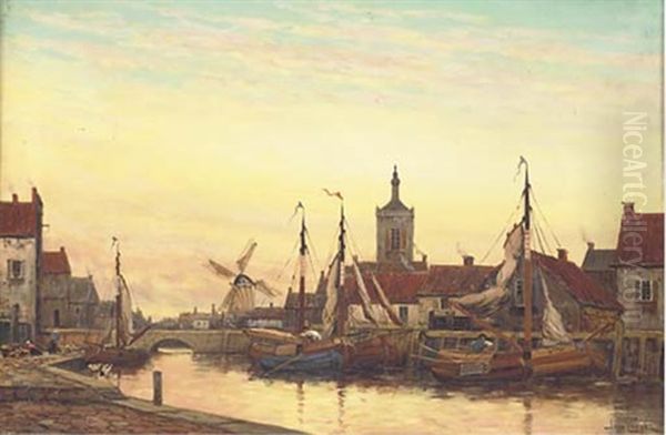 Early Morning Middelburgh, Holland Oil Painting by Hermanus Koekkoek the Younger